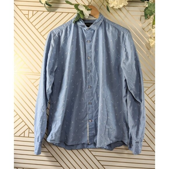 ZARA MAN Men's Anchor Print Pattern Slim Fit Button Up Long Sleeve Size XL - Picture 1 of 8